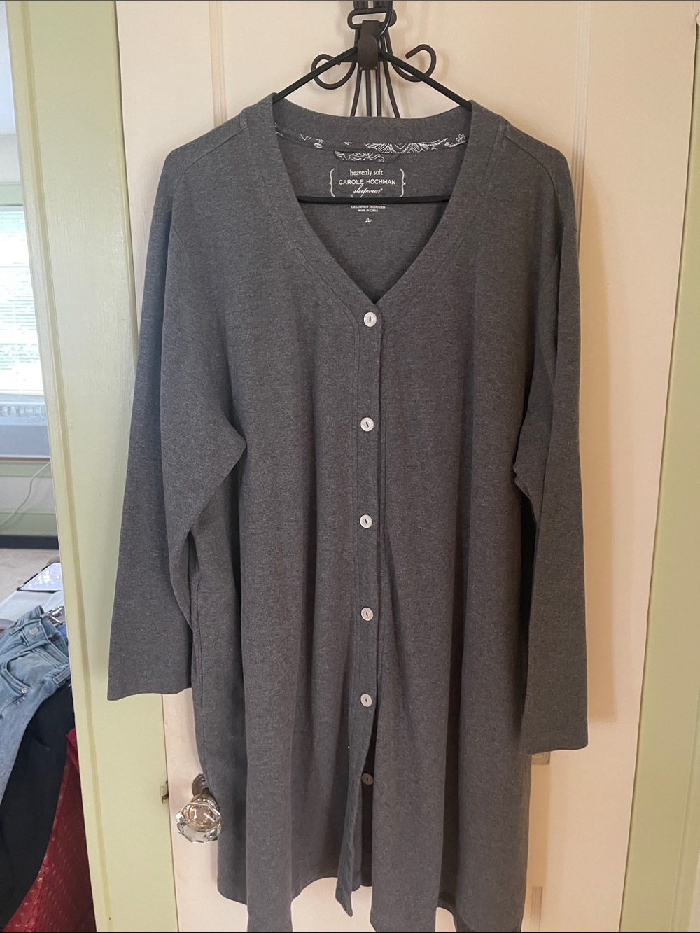 Heavenly Soft by Carole Hochman Charcoal Long-Sleeve Button Sleep Dress/Sweater